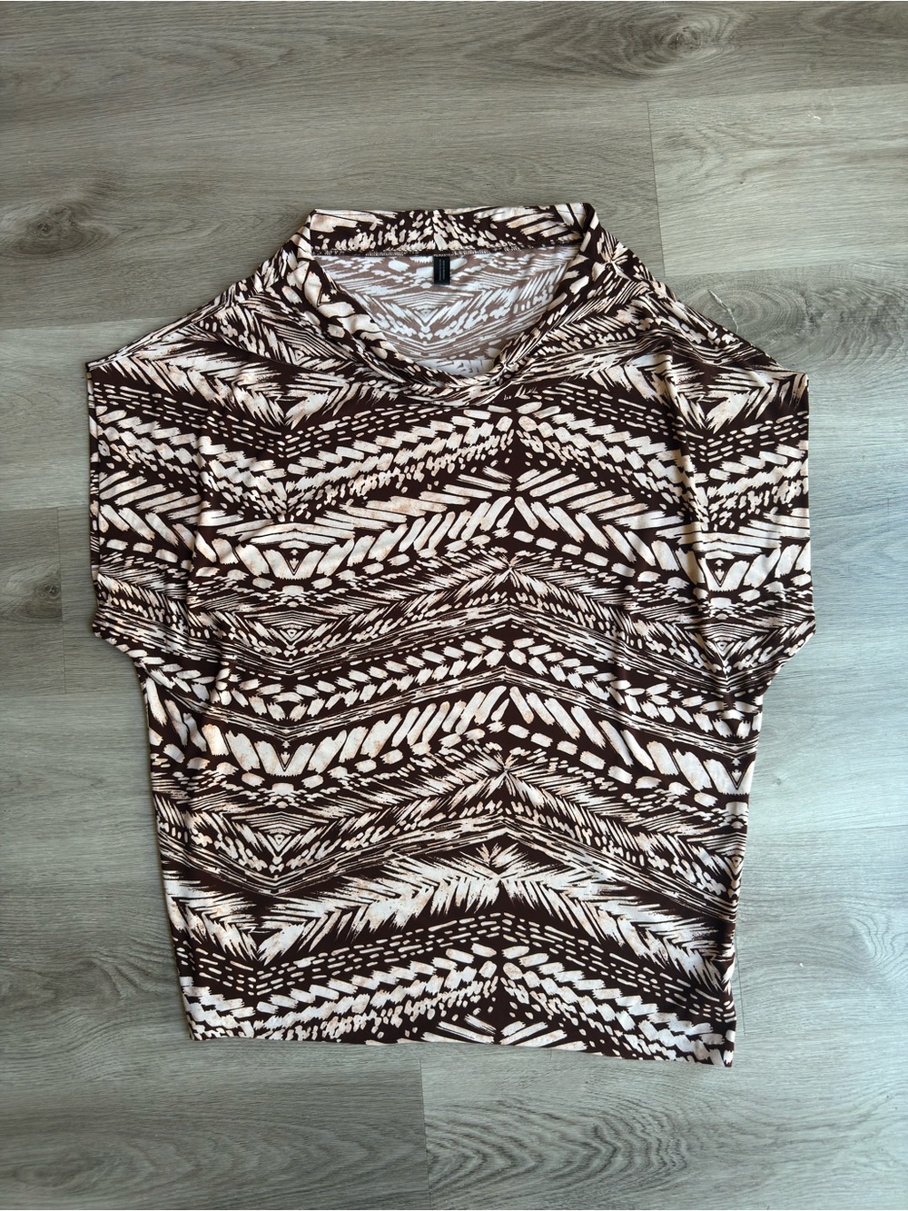 Norma Kamali Abstract Geometric Print Draped Cowl Neck Top XL